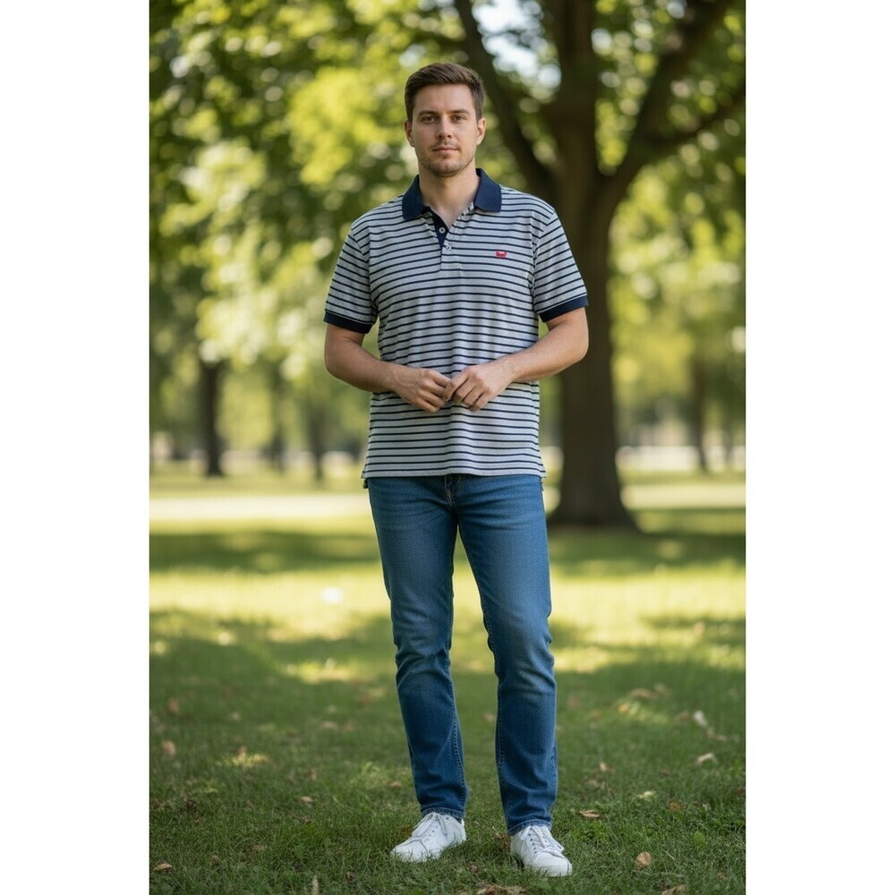 Southern Marsh Hawthorne Performance Polo Navy And White Striped Mens Size Large